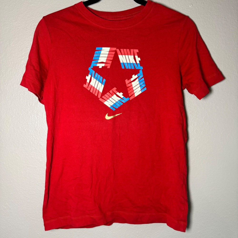 Nike Kids Red Graphic Star Logo Short Sleeve T-Shirt Size Large Standard Fit